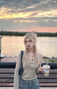 アーバンファッション ファッション モダン アメリカン レトロ キャメル 長袖 Tシャツ レディース 春秋 U ネック スタイリッシュ ガール スリムフィット シャツ トップ(4)