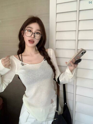 アーバンファッション ファッション モダン アメリカ 破れた セーター Tシャツ レディース 初秋新 フランス ユニーク アウター トップ アーバンファッション ファッション モダン アメリカ 破れた セーター Tシャツ レディース 初秋新 フランス ユニーク アウター トップ