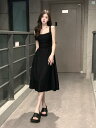 アーバンファッション ファッション モダン スパイシー ブラック プリーツ サスペンダー ドレス レディース 夏 ハイエンド ミドル丈 ヒップ カバー スカート