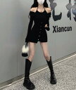 アーバンファッション ファッション モダン ブラック フレンチ ホルターネック ドレス レディース ワンショルダー スタイリッシュ ガール ヒップ ハグ ボト スカート