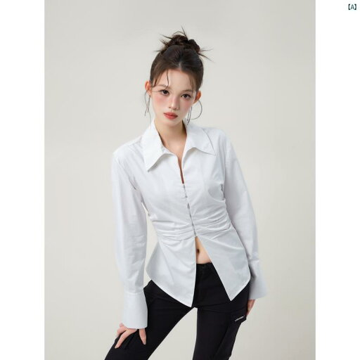 海外ファッション レディース 綺麗 大人 上品 ホワイト スリムフィット フック バックル プリーツ 長袖 シャツ レディース 秋 海外ファッション レディース 綺麗 大人 上品 ホワイト スリムフィット フック バックル プリーツ 長袖 シャツ レディース 秋