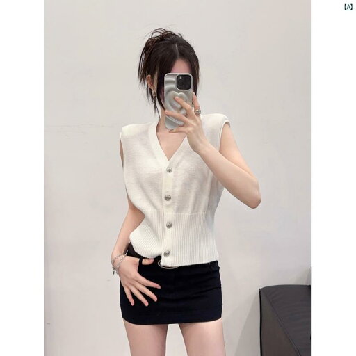 海外ファッション レディース 綺麗 大人 上品 フレンチ ノースリーブ Vネック ニット 肩 パッド入り ベスト 夏 ウエスト スリム トップ 海外ファッション レディース 綺麗 大人 上品 フレンチ ノースリーブ Vネック ニット 肩 パッド入り ベスト 夏 ウエスト スリム トップ