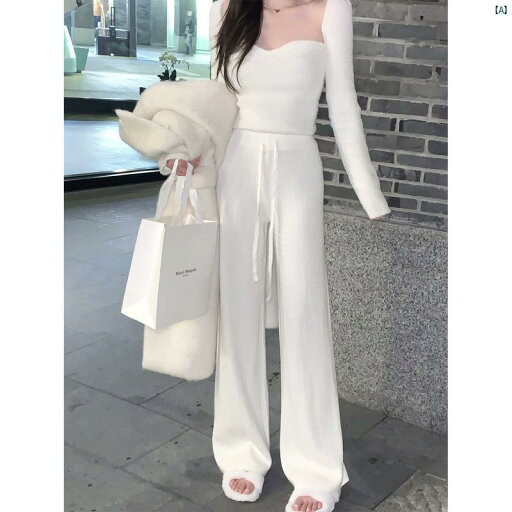海外ファッション レディース 綺麗 大人 上品 ホワイト ウール ニット パンツ 秋冬 ストレート スリム カジュアル フロア レングス ワイド レッグ 海外ファッション レディース 綺麗 大人 上品 ホワイト ウール ニット パンツ 秋冬 ストレート スリム カジュアル フロア レングス ワイド レッグ
