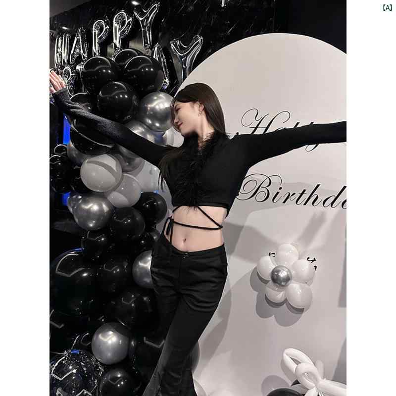 海外ファッション　レディース　綺麗　大人　上品 ブラック ラビットファー スプライシング 秋冬 フレア カジュアル パンツ ローウエスト スリム