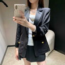 海外ファッション 冬 ウィンター レディース レディース アーバン アーバンファッション 大人 初秋 軽量 快適 アセテート スプライシング カラー 長袖 シングルブレスト カジュアル スーツ ジャケット トップ レディース|詳細画像