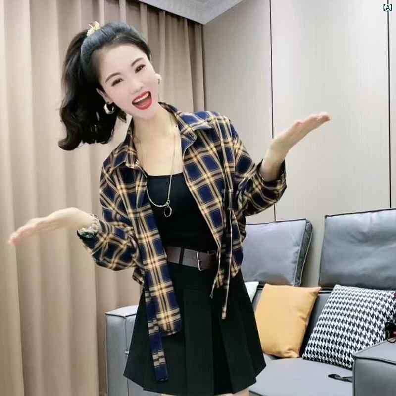 レディース 冬　ファッション　アーバンファッション　おしゃれ チェック柄 シャツ 春秋 韓国 スリム トップ 小柄 カジュアル
