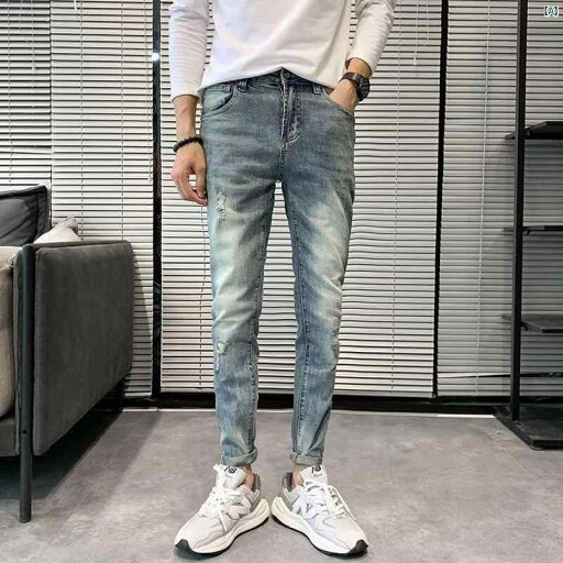 夏用 薄手 九分丈 リップド ジーンズ スリムフィット 伸縮性 クロップド パンツ レトロ カジュアル ロング 夏用 薄手 九分丈 リップド ジーンズ スリムフィット 伸縮性 クロップド パンツ レトロ カジュアル ロング