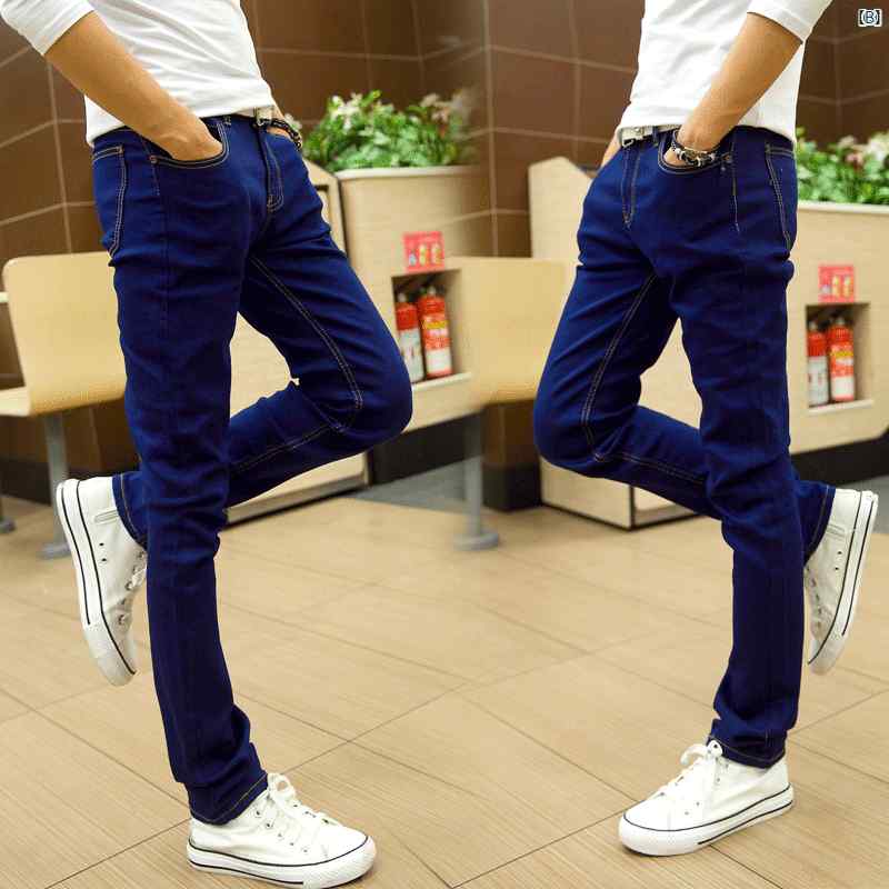 春夏 韓国 スリムフィット ストレッチ ブラック グレー ジーンズ メンズカジュアル ピント ロング パンツ
