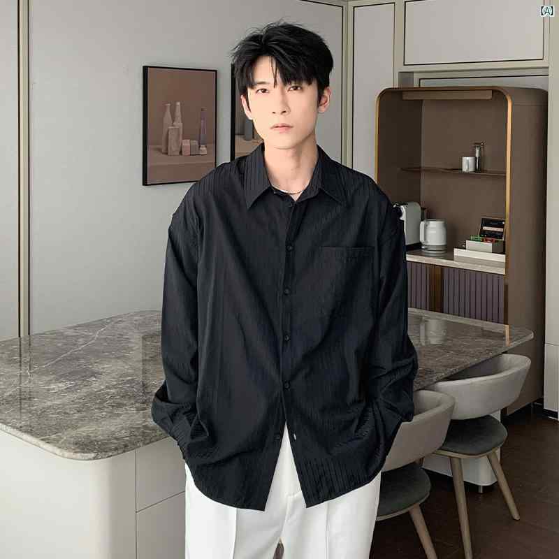アイロン 不要 メンズカジュアル シャツ 春秋 長袖 ダーク ストライプシャツジャケット メンズ 韓国 トップス