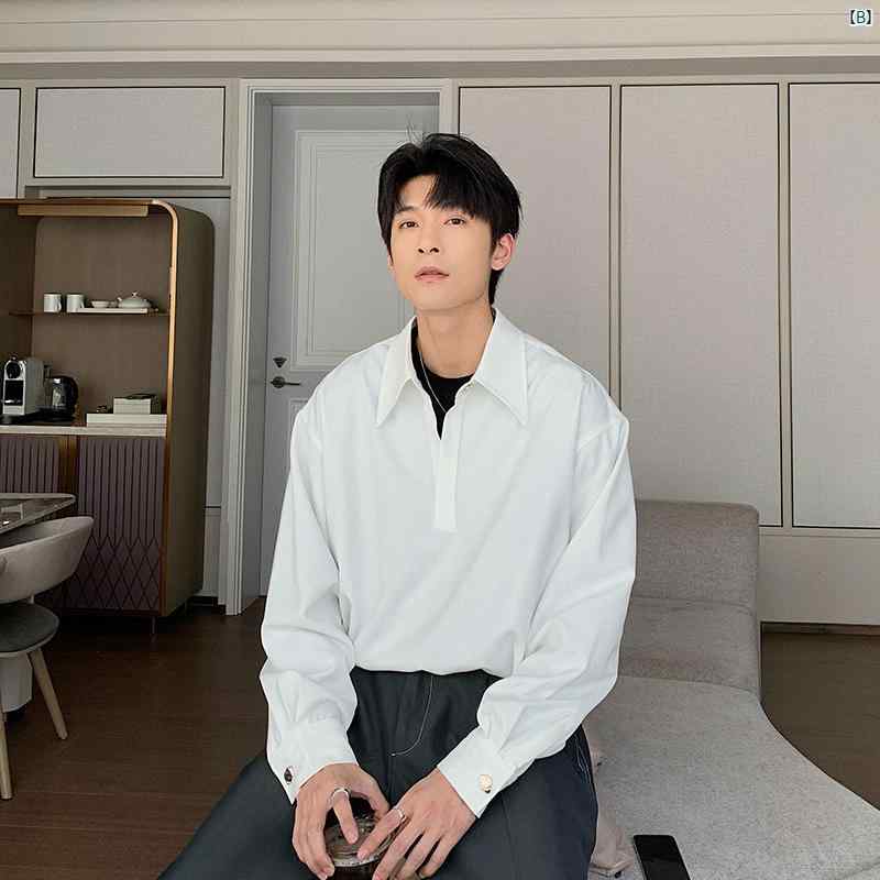 メンズ　ファッション　おしゃれ　韓国　韓国ファッション　アーバン 秋 プルオーバー ポロシャツ メンズ 長袖 ソリッドカラー シャツ カジュアル グレー トップ