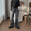 メンズ ファッション おしゃれ 韓国 韓国ファッション アーバン 少 秋冬 高級 パンツ 着用 グレー ジーンズ メンズパンツ ストリート ファッション ワイド レッグ(4)
