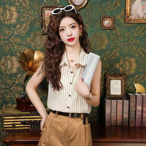 レディース ファッション おしゃれ 韓国 海外ファッション アーバンファッション フランス レトロ ストライプ ノースリーブシャツ 夏 ショート トップ レディース ファッション おしゃれ 韓国 海外ファッション アーバンファッション フランス レトロ ストライプ ノースリーブシャツ 夏 ショート トップ