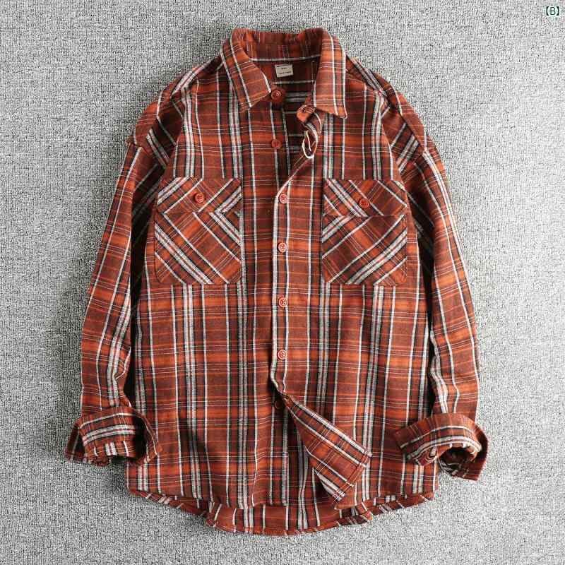 メンズ　海外ファッション　　韓国 秋冬 ストリート レトロ チェック柄 シャツ メンズ 織り 生地 ゆったり 快適 カジュアル ワークシャツ