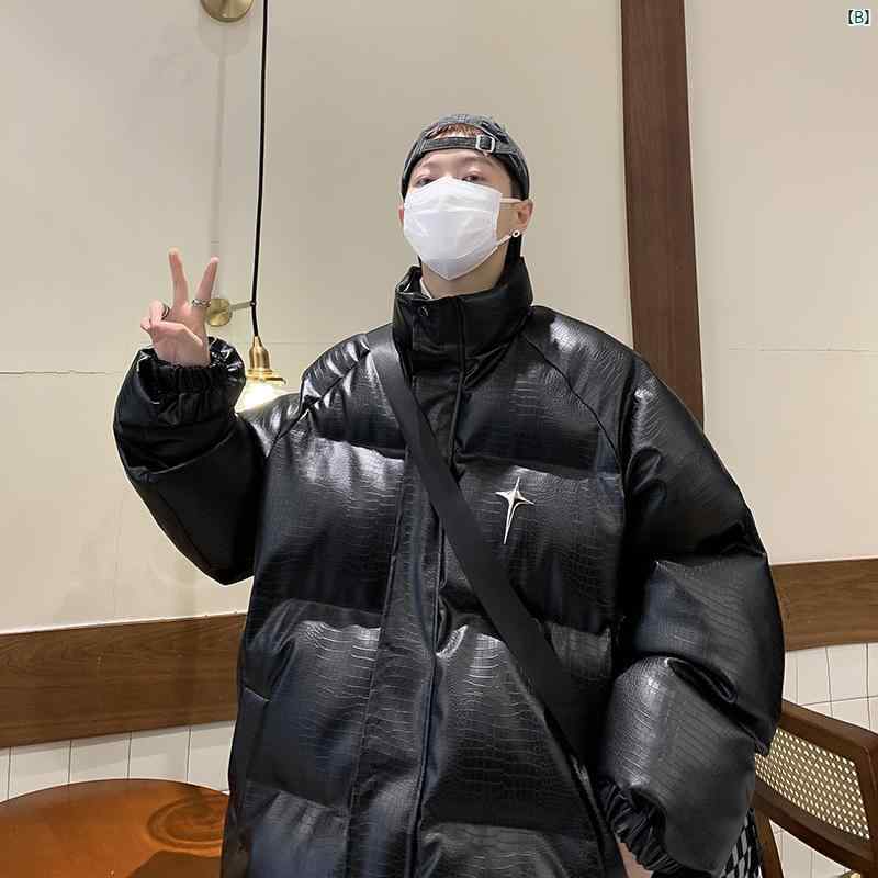 メンズ　海外ファッション　　韓国 CITYBOY カップル ダウン ジャケット 冬 PU レザージャケット ワニ 柄 イン 学生 スタンドカラー パン メンズジャケット