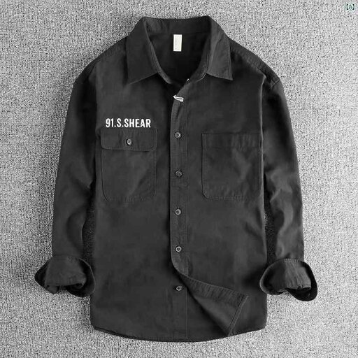 メンズ 韓国 オルチャンファッション ストリート シンプル レター プリント アメリカン レトロ ワークウェア 長袖 シャツ 春 快適 メンズ 韓国 オルチャンファッション ストリート シンプル レター プリント アメリカン レトロ ワークウェア 長袖 シャツ 春 快適