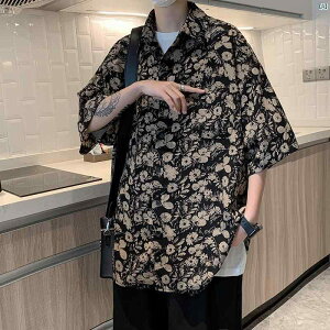 メンズファッション 海外ファッション 禁欲 風 ヴィンテージ ビーチ ハワイアン 花柄 半袖 シャツ メンズ インズ 高級 オーバー サイズ