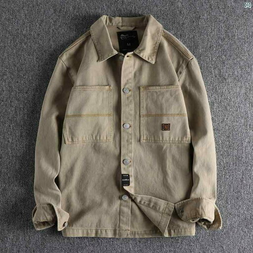 メンズファッション 海外ファッション レトロ ヘビーウォッシュ オールド 厚手 長袖 シャツ メンズ カーキ 春秋 ワークウェア ジャケット トップ メンズファッション 海外ファッション レトロ ヘビーウォッシュ オールド 厚手 長袖 シャツ メンズ カーキ 春秋 ワークウェア ジャケット トップ