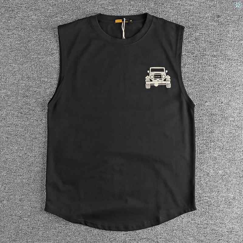 メンズファッション　海外ファッション シンプル オフ ロード 車 パターン カジュアル メンズ スウェットベスト ウォッシュド クール 生地 スポーツフィットネス ノースリーブ チョッキ Tシャツ
