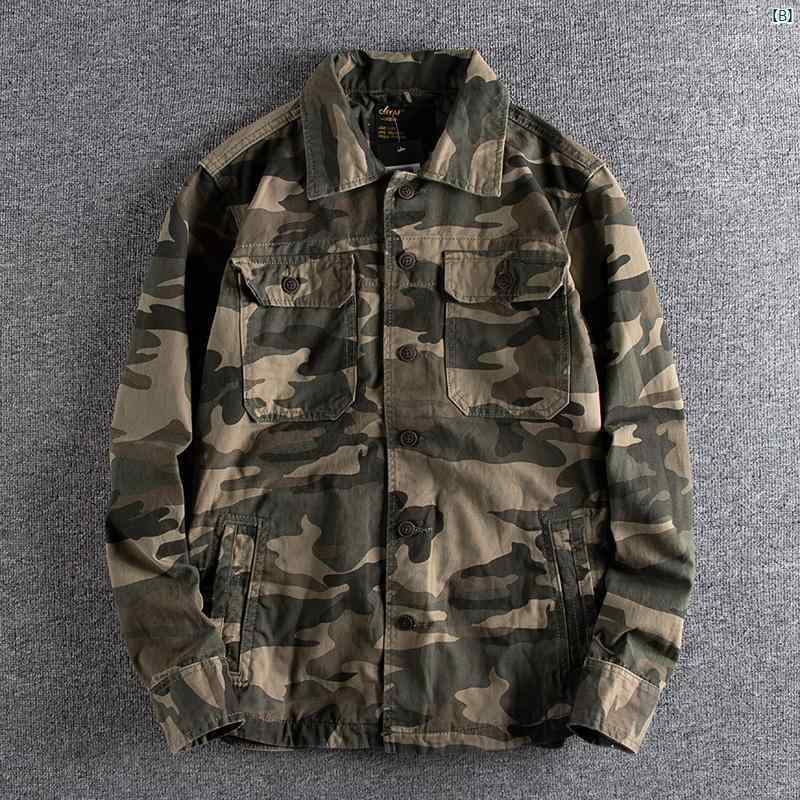 メンズ　韓国ファッション　　メンズファッション レトロ アメリカン タフ メンズ ワークウェア 長袖 シャツ 厚手 ウォッシュ ツイル コットン 秋冬 ジャケット