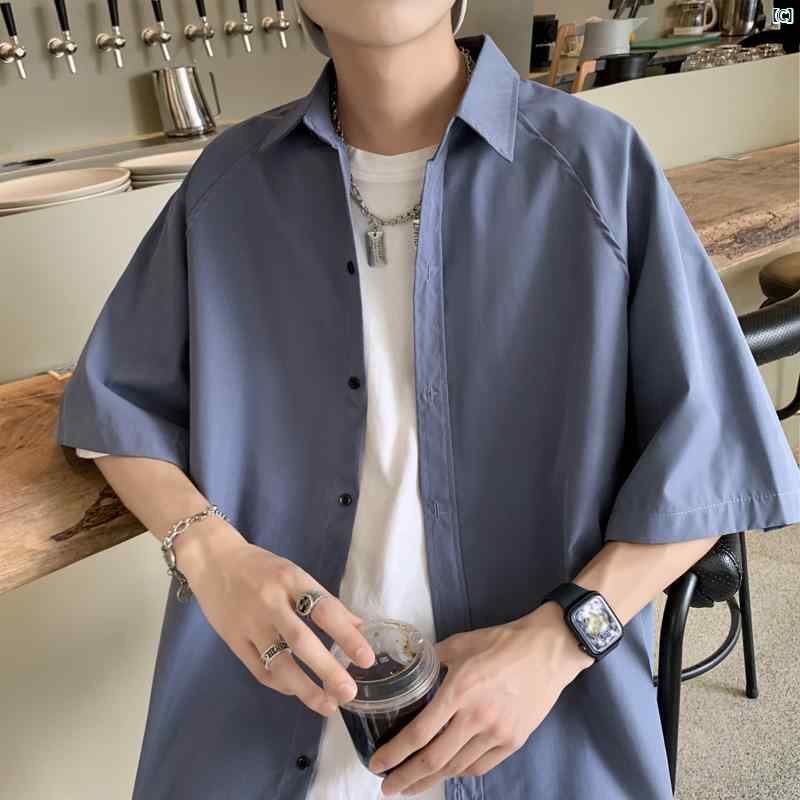 メンズ　韓国ファッション　　メンズファッション 夏用 高級 メンズ 半袖 シャツ ゆったり オーバー サイズ カジュアル 七分袖 薄手 ジャケット