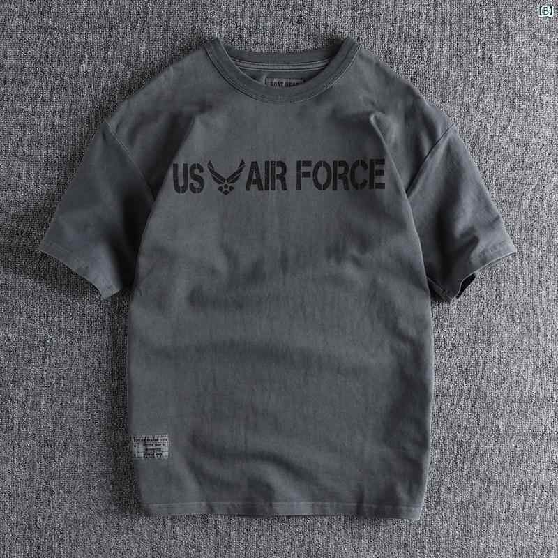 メンズ　ファッション　　大人ファッション シンプル ミリタリー レター プリント 半袖 Tシャツ 男性用 アミ カーキ レトロ ヘビーウォッシュ 0 G コットン ラウンドネック ハーフスリーブ
