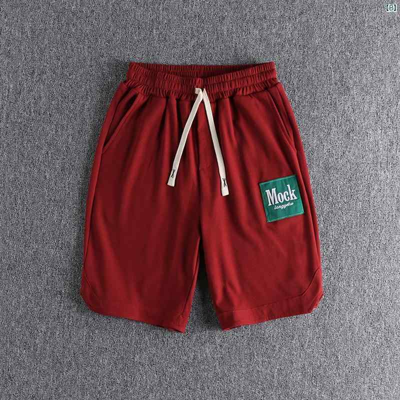 メンズ　ファッション　　大人ファッション きめ細かい ワッフルニット 生地 メンズカジュアル ショーツ 刺繍 ワッペン 付き シンプル ヨーロピアンカジュアル スポーツ ミッド パンツ