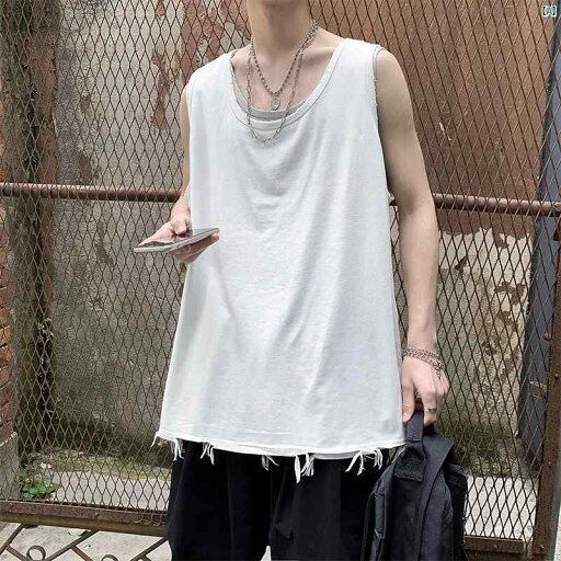 メンズ ファッション 大人ファッション 破れた ノースリーブ Tシャツ メンズ ヒップ ホップ サマー スポーツ ベスト 韓国 個性 イン チョッキ メンズ ファッション 大人ファッション 破れた ノースリーブ Tシャツ メンズ ヒップ ホップ サマー スポーツ ベスト 韓国 個性 イン チョッキ