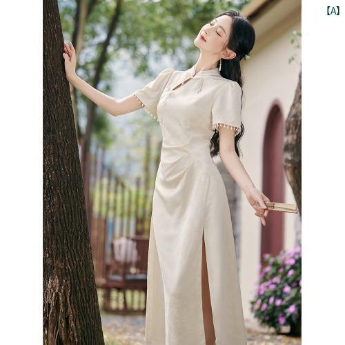 レディース ドレス 海外 ファッション 海外風 チャイナ ドレス レディース 中華風 少女 バックル スリット ジャカード