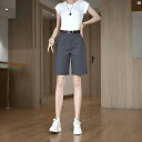 レディース カジュアル きれいめ 上品 大人 かわいい ファッション 小柄 背 高さ セットアップ可 パンツ 夏 薄手 ハイウエスト スリム ストレート カジュアル ワイド レッグ 五分丈