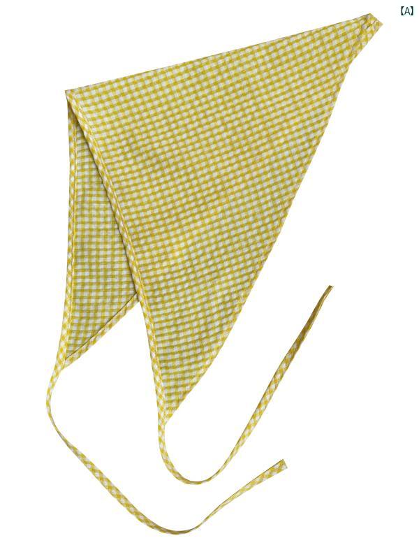 小柄 フレッシュ イエロー 色 チェック柄 三角形 スカーフ レディース 夏 ファッション ヘア スカーフ フランス 帽子 レトロ 牧歌的 正方形 スカーフ