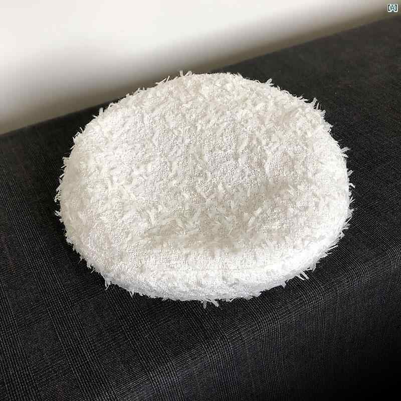 ベレー 帽 レディース 秋　冬 フェザー パッチ フランス 画家帽子 小柄 香り ツイード スノーフレーク レトロ 英国 帽子