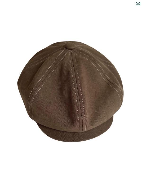 秋 コットン 八角 帽子 ダーク キャメル 快適 キャスケット 帽子 英国風 カジュアル 紳士 レトロ 帽子 メンズ