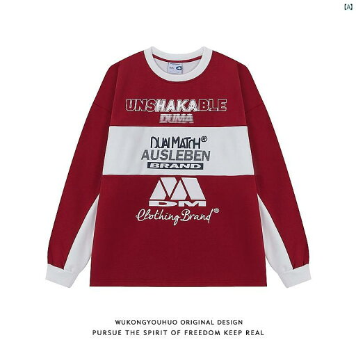 メンズ 海外ファッション レディース レトロ 文字 プリント スプライシング 長袖 Tシャツ 秋 ラウンドネック トップス メンズ 海外ファッション レディース レトロ 文字 プリント スプライシング 長袖 Tシャツ 秋 ラウンドネック トップス