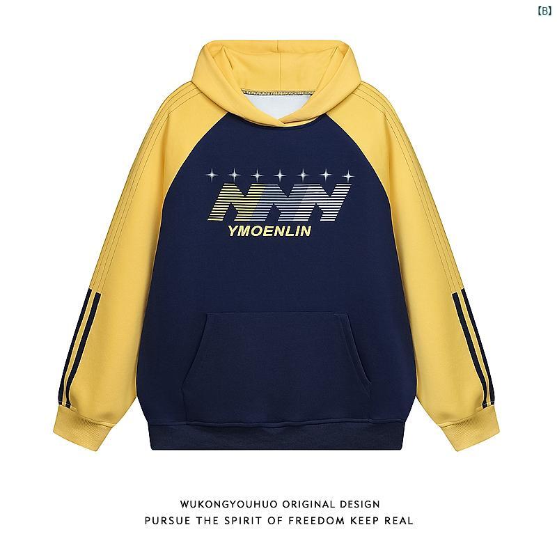メンズ　海外ファッション 秋 ラグラン スリーブ フード付き スウェットシャツ 男性用 レトロ ルーズ カップル パーカー ジャケット