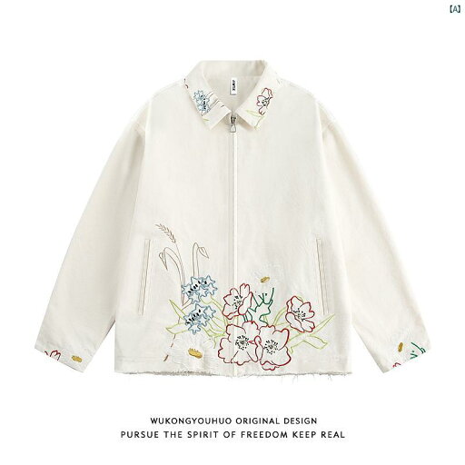メンズ 海外ファッション 秋 レトロ ルーズ カップル ジャケット 男性用 アメリカン 刺繍 ショート メンズ 海外ファッション 秋 レトロ ルーズ カップル ジャケット 男性用 アメリカン 刺繍 ショート