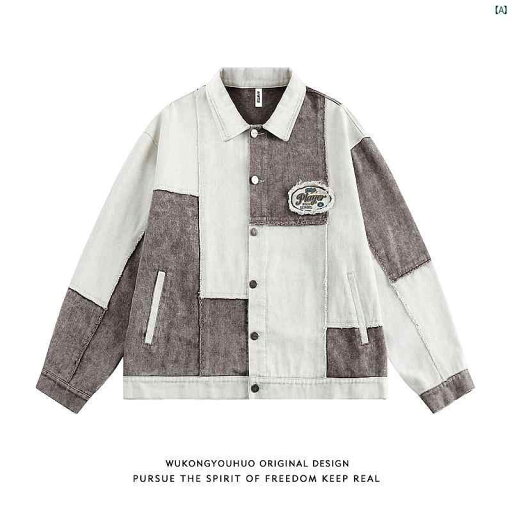 メンズ 海外ファッション レディース アメリカン デニム スプライス ジャケット レトロ カジュアル メンズ 海外ファッション レディース アメリカン デニム スプライス ジャケット レトロ カジュアル