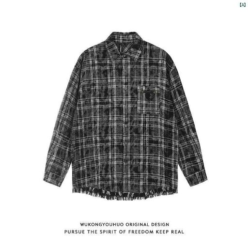 メンズ 海外ファッション アメリカン レトロ 絞り染め チェック柄 破壊 ロー エッジ 長袖 シャツ レディース ヒップ ホップ カジュアル ジャケット メンズ 海外ファッション アメリカン レトロ 絞り染め チェック柄 破壊 ロー エッジ 長袖 シャツ レディース ヒップ ホップ カジュアル ジャケット
