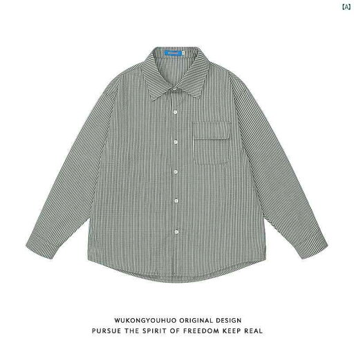 メンズ メンズファッション ファッション ヤング 20代 レトロ ストライプ パッチ 長袖 シャツ レディース 秋 ゆったり カジュアル メンズ メンズファッション ファッション ヤング 20代 レトロ ストライプ パッチ 長袖 シャツ レディース 秋 ゆったり カジュアル