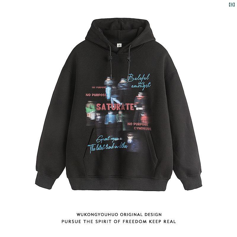 メンズ　メンズファッション　ファッション　ヤング　20代 レディース アメリカン ブルーミング キャラクター プリント フード付き スウェットシャツ 秋 カップル プルオーバー ジャケット