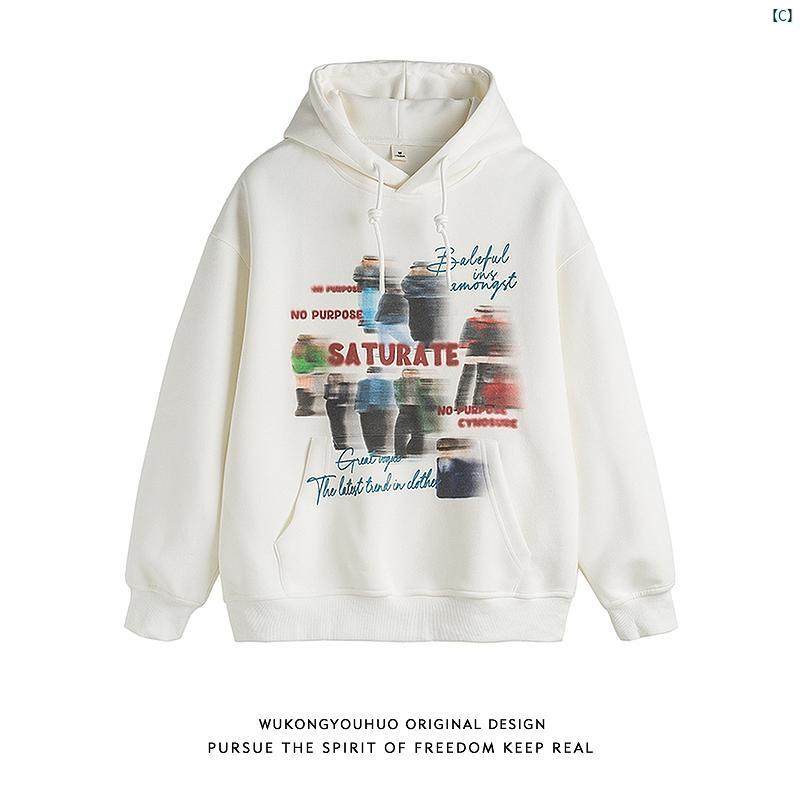 メンズ　メンズファッション　ファッション　ヤング　20代 レディース アメリカン ブルーミング キャラクター プリント フード付き スウェットシャツ 秋 カップル プルオーバー ジャケット