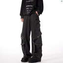 メンズ メンズファッション ファッション ヤング 20代 用 アメリカン ストリート ブラック ワーク ジーンズ レトロ ルーズ ストレート ワイド レッグ ダメージ 加工 パンツ す(4)
