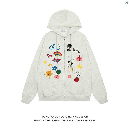 メンズ メンズファッション ファッション ヤング 20代 アメリカン 楽しい 刺繍 カーディガン フード付き スウェットシャツ レディース 秋 カップル パーカー ジャケット メンズ メンズファッション ファッション ヤング 20代 アメリカン 楽しい 刺繍 カーディガン フード付き スウェットシャツ レディース 秋 カップル パーカー ジャケット