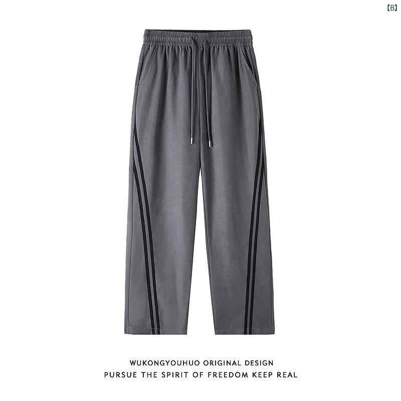 メンズ　メンズファッション　ファッション　ヤング　20代 レトロ コントラスト ストライプ ストレート レッグ スウェット パンツ ストリート ワイド