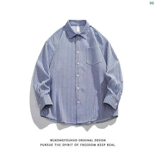 メンズ メンズファッション ファッション ヤング 20代 ー 和風 縦 ストライプ 男性用 長袖 シャツ 秋 レトロ ル ズ BF カップル用 カジュアル す メンズ メンズファッション ファッション ヤング 20代 ー 和風 縦 ストライプ 男性用 長袖 シャツ 秋 レトロ ル ズ BF カップル用 カジュアル す