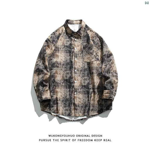メンズ メンズファッション ファッション ヤング 20代 男性用 レディース ー アメリカン タイダイ柄 グラデーション チェック柄 長袖 シャツ レトロ ストリート カップル メンズ メンズファッション ファッション ヤング 20代 男性用 レディース ー アメリカン タイダイ柄 グラデーション チェック柄 長袖 シャツ レトロ ストリート カップル