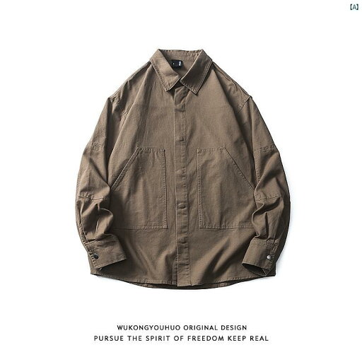 メンズ メンズファッション ファッション ヤング 20代 レディース レトロ スプライシング 作業着 長袖 シャツ 秋 ストリート カジュアル メンズ メンズファッション ファッション ヤング 20代 レディース レトロ スプライシング 作業着 長袖 シャツ 秋 ストリート カジュアル