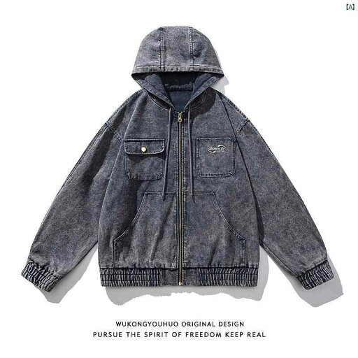 メンズ メンズファッション ファッション ヤング 20代 レディース アメリカン ダメージ 加工 ウォッシュ デニム フード付き ジャケット レトロ パーカー メンズ メンズファッション ファッション ヤング 20代 レディース アメリカン ダメージ 加工 ウォッシュ デニム フード付き ジャケット レトロ パーカー