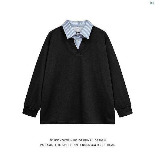 メンズ メンズファッション ファッション ヤング 20代 30代 男性用 レトロ フェイク 2点 スプライシング スウェットシャツ 秋 カップル カジュアル プルオーバー トップ メンズ メンズファッション ファッション ヤング 20代 30代 男性用 レトロ フェイク 2点 スプライシング スウェットシャツ 秋 カップル カジュアル プルオーバー トップ