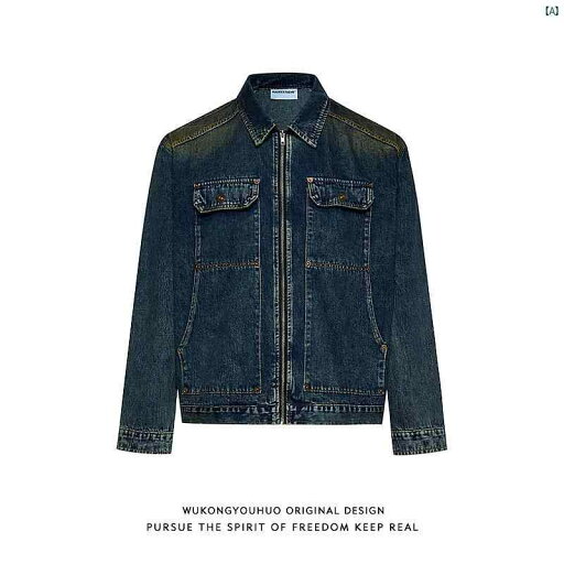 メンズ メンズファッション ファッション ヤング 20代 30代 レディース アメリカン ウォッシュ 加工 ダメージ スタッズ 付き デニムジャケット レトロ ルーズ ジャケット メンズ メンズファッション ファッション ヤング 20代 30代 レディース アメリカン ウォッシュ 加工 ダメージ スタッズ 付き デニムジャケット レトロ ルーズ ジャケット