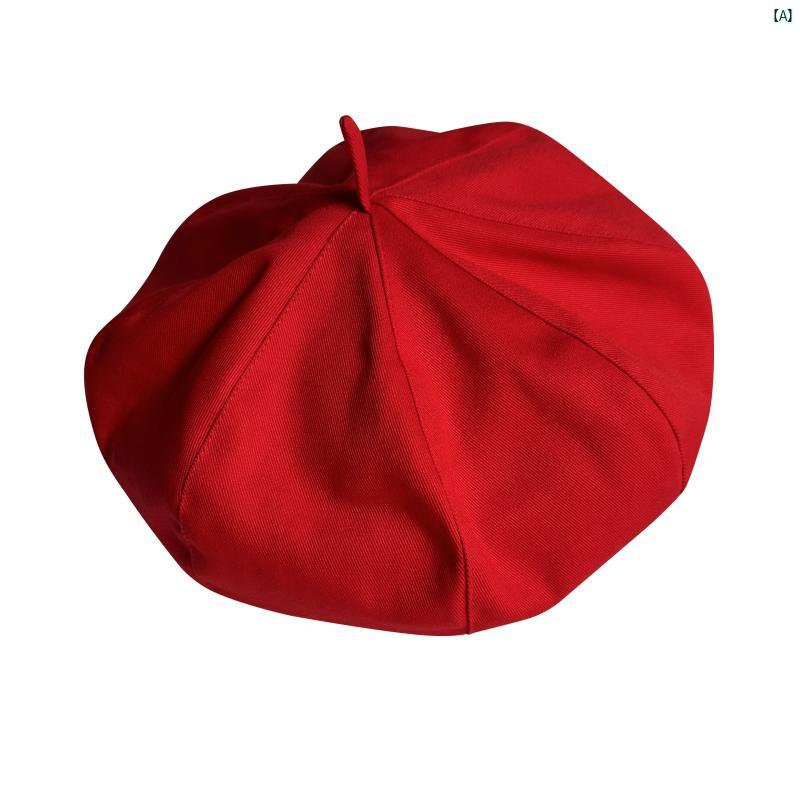 ユニセックス　ファッション小物　おしゃれ　 レッド 大きい 頭囲 顔 出す 小柄 ベレー 帽 レディース 薄手 帽子 春夏 画家帽子 製 快適 八角